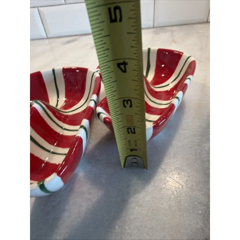 Set Of 2 Pier‎ 1 Imports Christmas Candy Cane Ceramic Dip/ Serving Bowls OLA001